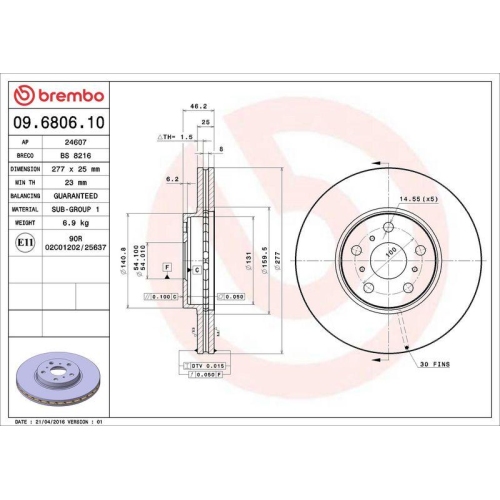 BREMBO Bremsscheibe PRIME LINE 09.6806.10