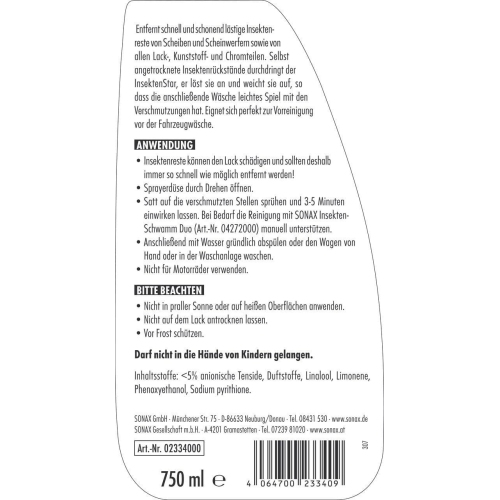 SONAX InsektenStar Insektenentferner Insektenlöser 750 ml 02334000