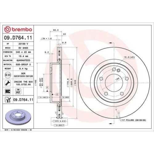 BREMBO Bremsscheibe PRIME LINE - UV Coated 09.D764.11