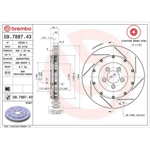 BREMBO Bremsscheibe PRIME LINE - Floating 09.7887.43