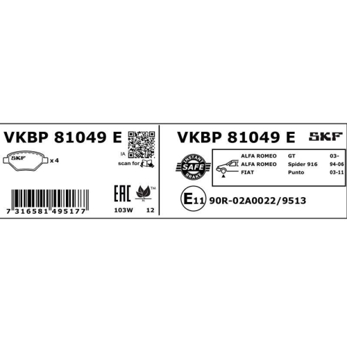 SKF Bremsbelagsatz, Scheibenbremse VKBP 81049 E