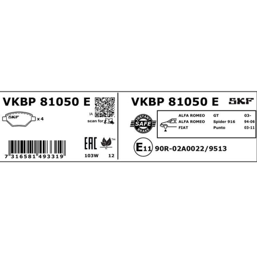 SKF Bremsbelagsatz, Scheibenbremse VKBP 81050 E