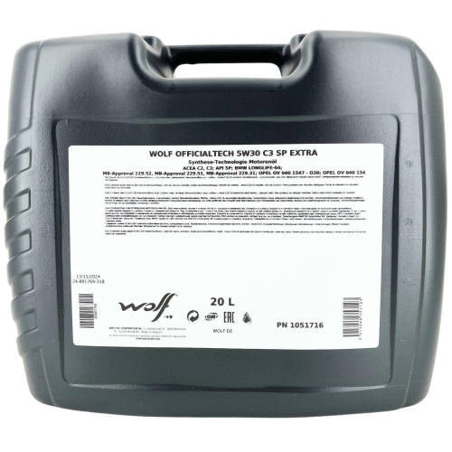 Motor&ouml;l Motoren&ouml;l Wolf OfficialTech 5W-30 C3 SP Extra 20 Liter Kanister 1051716