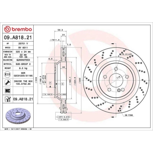 BREMBO Bremsscheibe PRIME LINE - UV Coated 09.A818.21