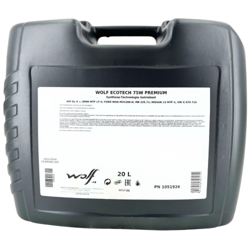 Getriebe&ouml;l Wolf EcoTech 75W Premium 20 Liter Kanister 1051926