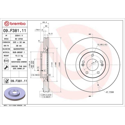 BREMBO Bremsscheibe PRIME LINE - UV Coated 09.F381.11