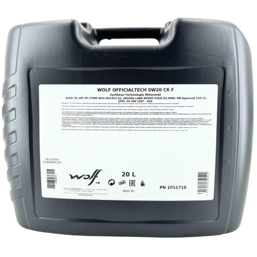 Motor&ouml;l Motoren&ouml;l Wolf OfficialTech 0W-20 C6 F 20 Liter Kanister 1051710
