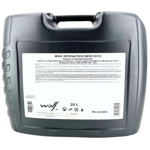 Motor&ouml;l Motoren&ouml;l Wolf OfficialTech 5W-30 C2/C3 20 Liter Kanister 1051693