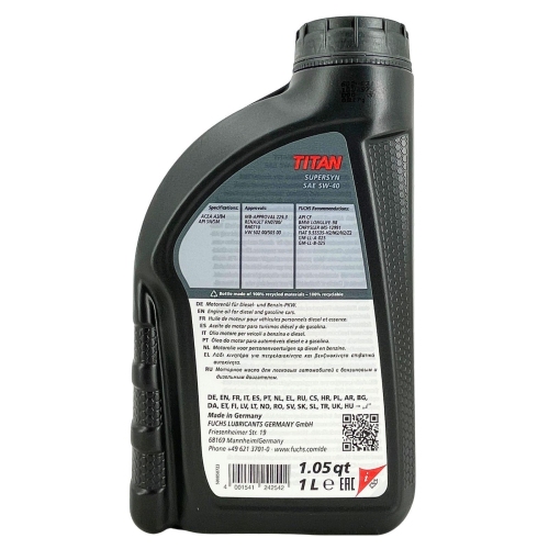 Motor&ouml;l Motoren&ouml;l Fuchs Titan Supersyn 5W-40 1 Liter 602003195