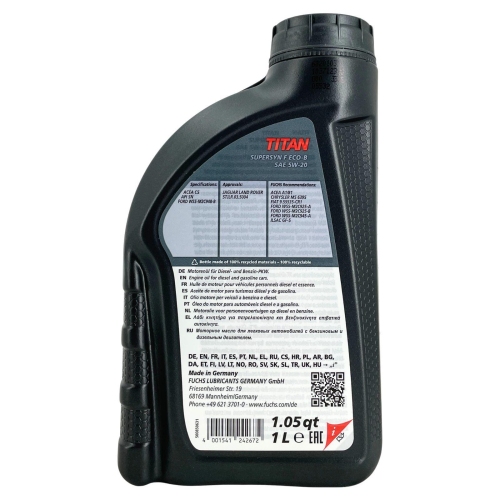 Motor&ouml;l Motoren&ouml;l Fuchs Titan Supersyn F ECO-B 5W-20 1 Liter 602010391