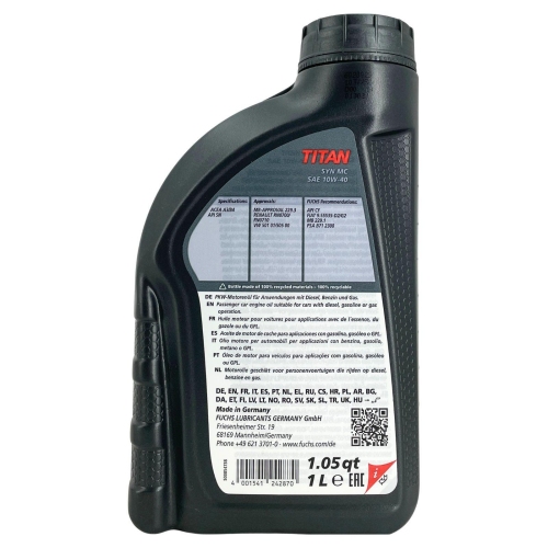 Motor&ouml;l Motoren&ouml;l Fuchs Titan Syn MC 10W-40 1 Liter 602002983