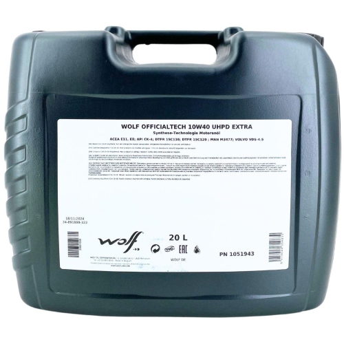 Motor&ouml;l Motoren&ouml;l Wolf OfficialTech 10W-40 UHPD Extra 20 Liter Kanister 1051943