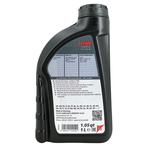 Motor&ouml;l Motoren&ouml;l Fuchs Titan Supersyn 5W-30 1 Liter 602008251