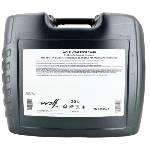 Motor&ouml;l Motoren&ouml;l Wolf VitalTech 5W-40 20 Liter Kanister 1051633