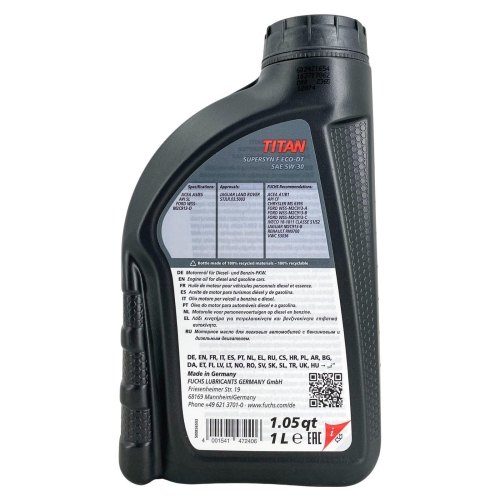 Motor&ouml;l Motoren&ouml;l Fuchs Titan Supersyn F Eco-DT 5W-30 1 Liter 602421654