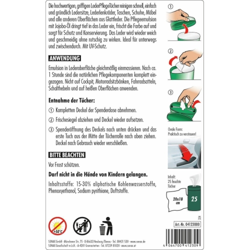 SONAX Leder Pflege Tücher Box 25 Stück 04123000