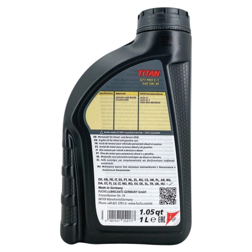 Motor&ouml;l Motoren&ouml;l Fuchs Titan GT1 PRO C-1 5W-30 1 Liter 602010636