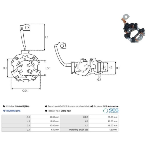 AS-PL Halter, Kohleb&uuml;rsten SEG Automotive SBH0029(SEG)