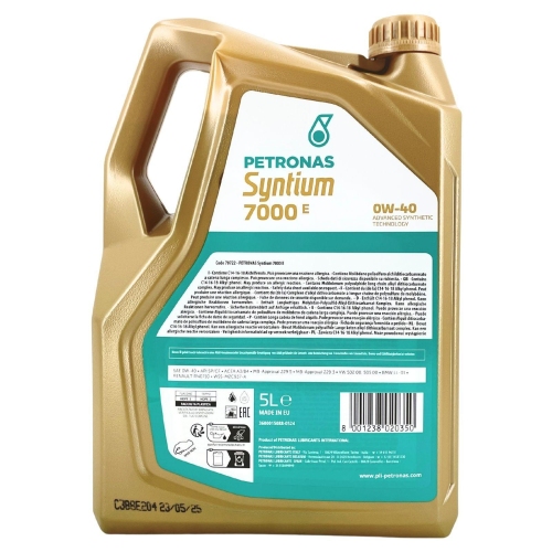 Motor&ouml;l Motoren&ouml;l SYNTIUM 7000 E 0W-40 SP 5 Liter Kanister PETRONAS 70722M12EU