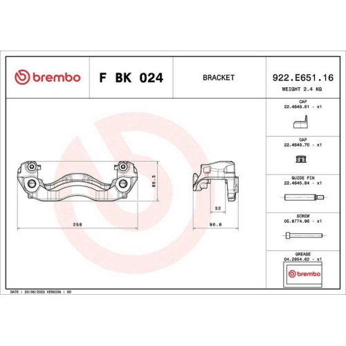 BREMBO Bremssattelhaltersatz PRIME LINE F BK 024