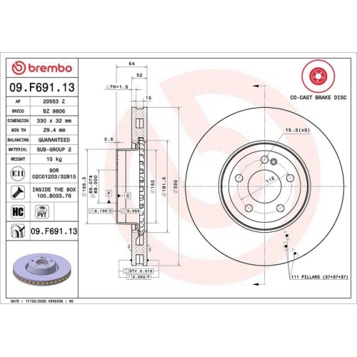 BREMBO Bremsscheibe PRIME LINE - Co-Cast 09.F691.13
