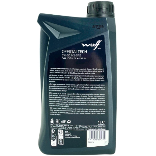 Motor&ouml;l Motoren&ouml;l Wolf OfficialTech 5W-30 MS-SFE 1 Liter Flasche 1053227