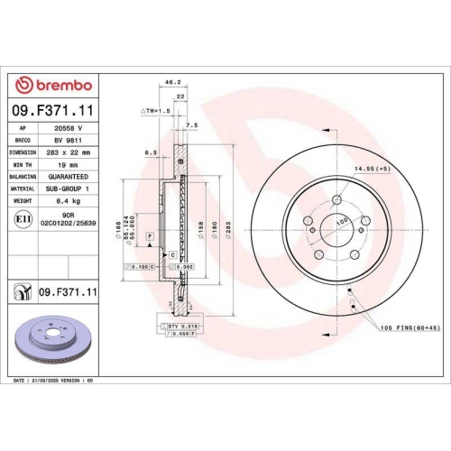 BREMBO Bremsscheibe PRIME LINE - UV Coated 09.F371.11