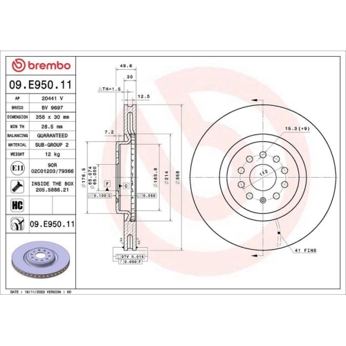 BREMBO Bremsscheibe PRIME LINE - UV Coated 09.E950.11