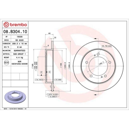 BREMBO Bremsscheibe PRIME LINE 08.B304.10
