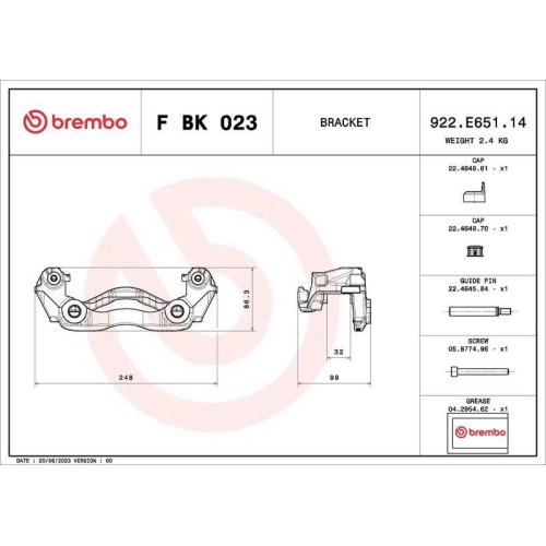 BREMBO Bremssattelhaltersatz PRIME LINE F BK 023