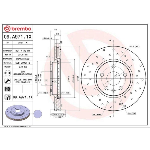 BREMBO Bremsscheibe XTRA LINE - Xtra 09.A971.1X