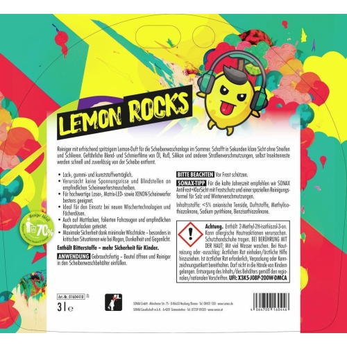 Sonax Scheibenreiniger Lemon Rocks 3L Zitronenduft gebrauchsfertig Wischwasser