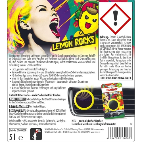 Scheibenreiniger SONAX Scheiben Reiniger Gebrauchsfertig Lemon ROCKS 5 Liter
