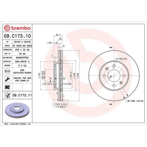 BREMBO Bremsscheibe PRIME LINE - UV Coated 09.C173.11