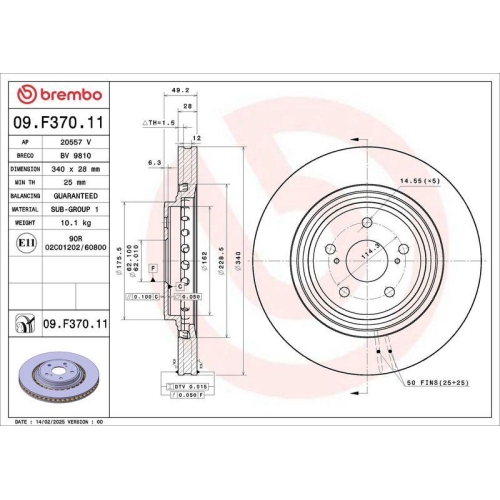 BREMBO Bremsscheibe PRIME LINE - UV Coated 09.F370.11