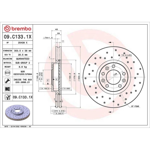 BREMBO Bremsscheibe XTRA LINE - Xtra 09.C133.1X
