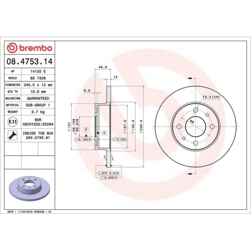 BREMBO Bremsscheibe PRIME LINE 08.4753.14