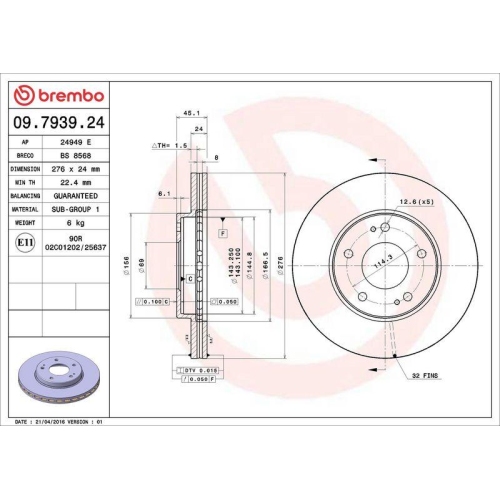 BREMBO Bremsscheibe PRIME LINE 09.7939.24
