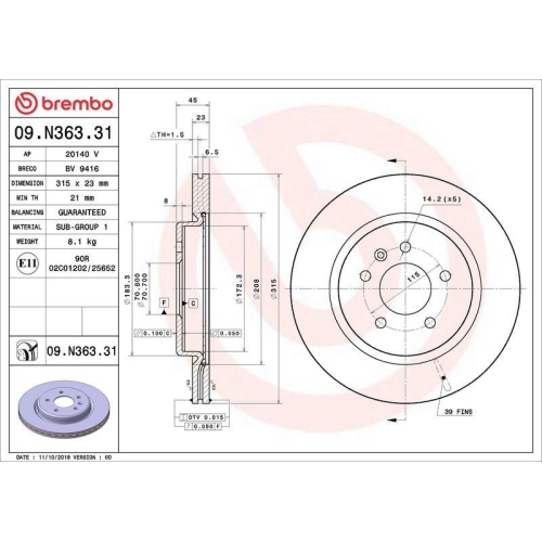 BREMBO Bremsscheibe PRIME LINE - UV Coated 09.N363.31