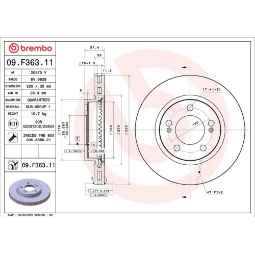 BREMBO Bremsscheibe PRIME LINE - UV Coated 09.F363.11