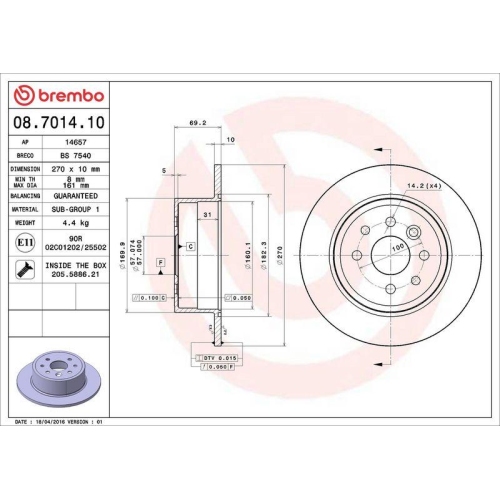 BREMBO Bremsscheibe PRIME LINE 08.7014.10