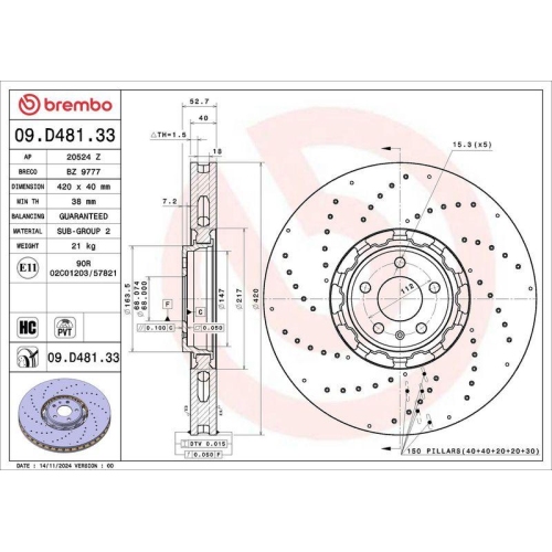 BREMBO Bremsscheibe PRIME LINE - Dual Cast 09.D481.33