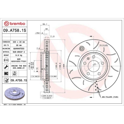 BREMBO Bremsscheibe 09.A758.1S