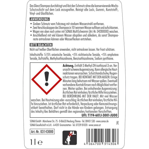 Sonax GlanzShampoo Konzentrat Autoshampoo Reiniger Autowäsche 1 Liter