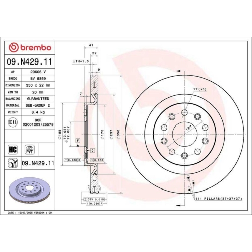 BREMBO Bremsscheibe PRIME LINE - UV Coated 09.N429.11