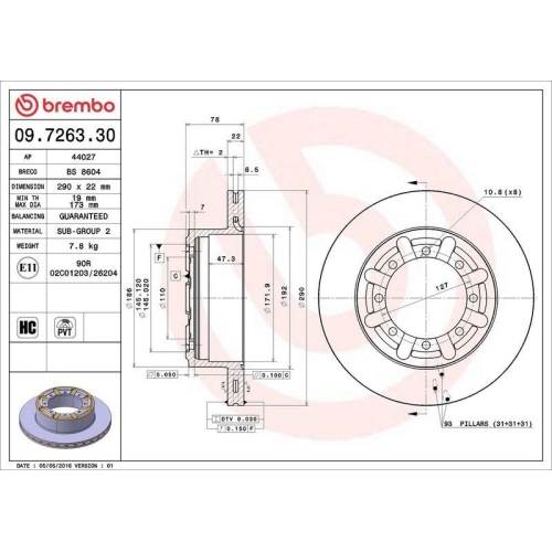 BREMBO Bremsscheibe PRIME LINE 09.7263.30