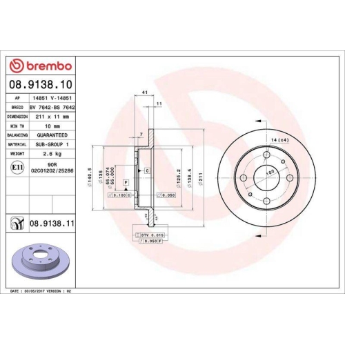 BREMBO Bremsscheibe PRIME LINE 08.9138.10