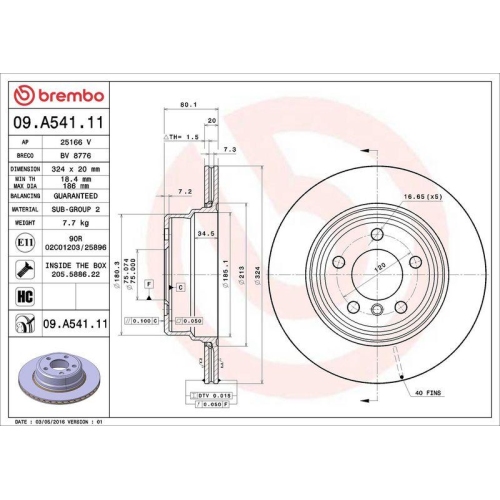 BREMBO Bremsscheibe PRIME LINE - UV Coated 09.A541.11