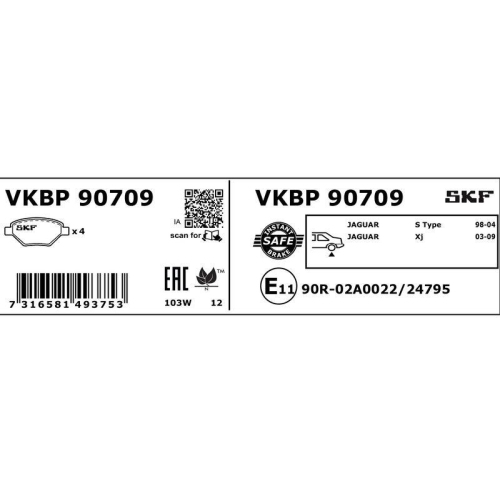 SKF Bremsbelagsatz, Scheibenbremse VKBP 90709