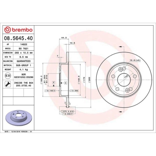 BREMBO Bremsscheibe PRIME LINE 08.5645.40